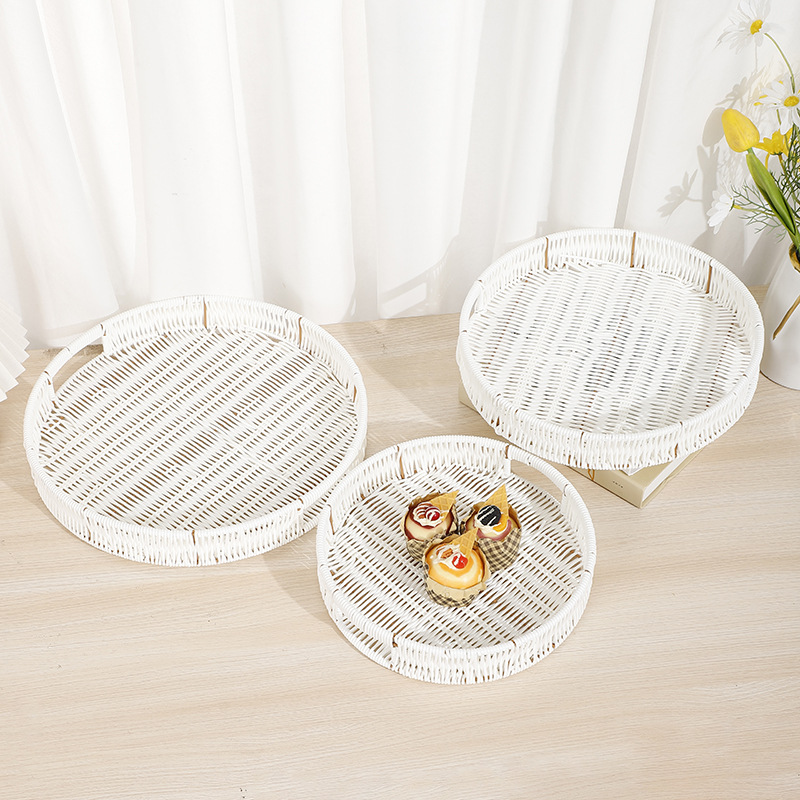 Bread basket, rattan imitation rattan storage basket, white pastry plate, fruit basket, snack, candy and steamed bun storage tray
