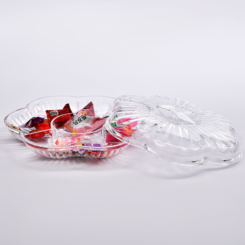 European Acrylic Dry Fruit Tray Division With Cover Candy Melon Seed Storage Box Stall Supply Transparent Fruit Tray Application Scenario