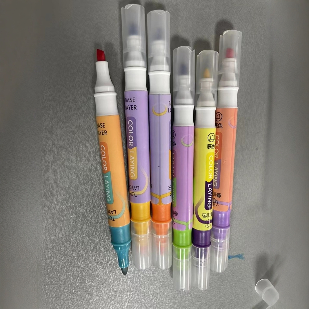 Tl-335 Laminated Highlighter Mild Natural Double Head Fluorescent Pen Base Color Overlay Color Does Not Cover Painting details Picture