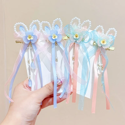 Children's Hair Clip Antique Cute Pearl Rabbit Ear Fringe Clip Super Fairy Chinese Style Hanfu Accessories Children's Hair Accessories