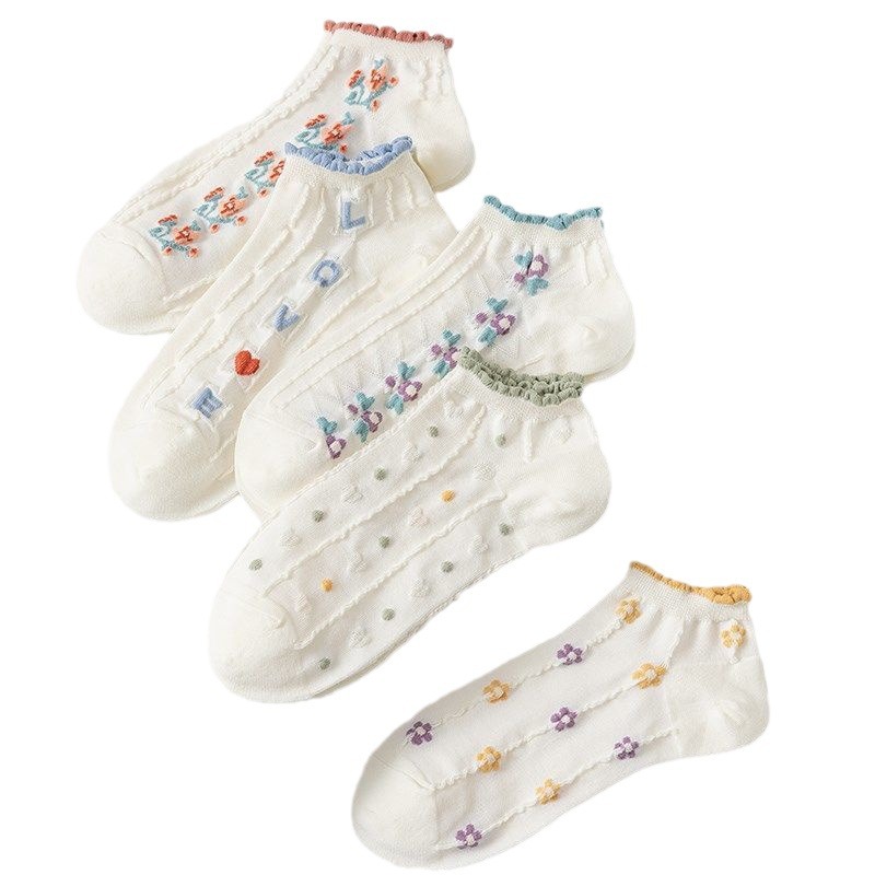 Socks Women Spring Summer Thin Shallow Mouth Women's Boat Socks Cute Lace Japanese Preppy Students Low Top Short Tube Cotton Socks Item Picture