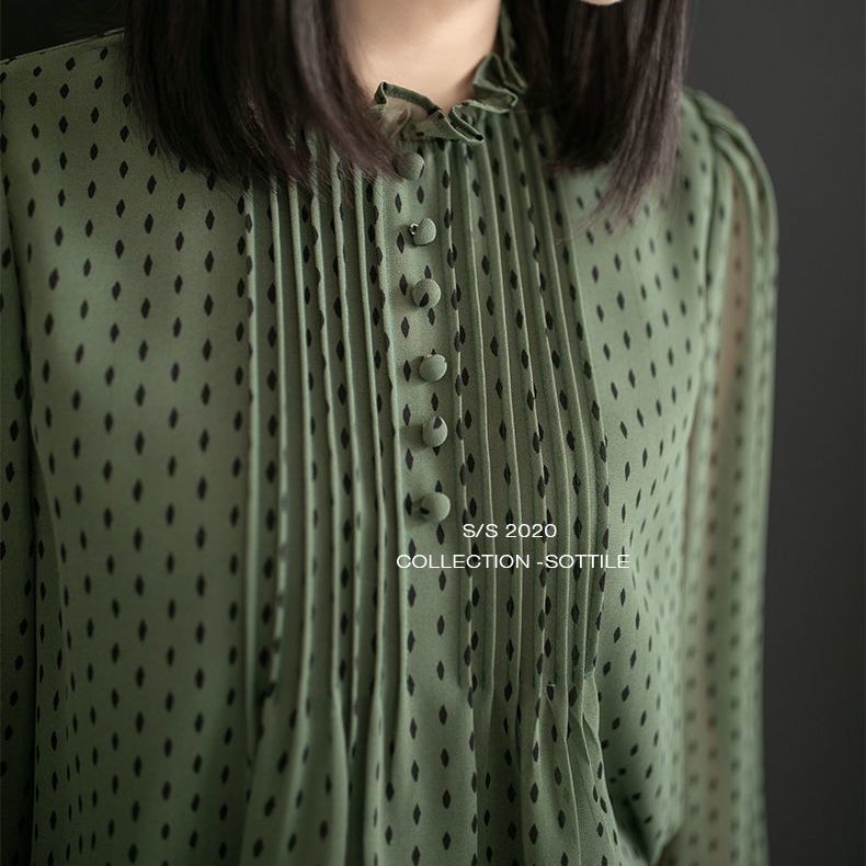 New Spring 2021 chiffon blouse, women's long-sleeved loose, elegant base layer, fashionable top, stylish mini shirt, shirt Specification image