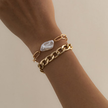 时尚异形仿珍珠金属手链女 气质夸张多层链条手饰 欧美跨境饰品