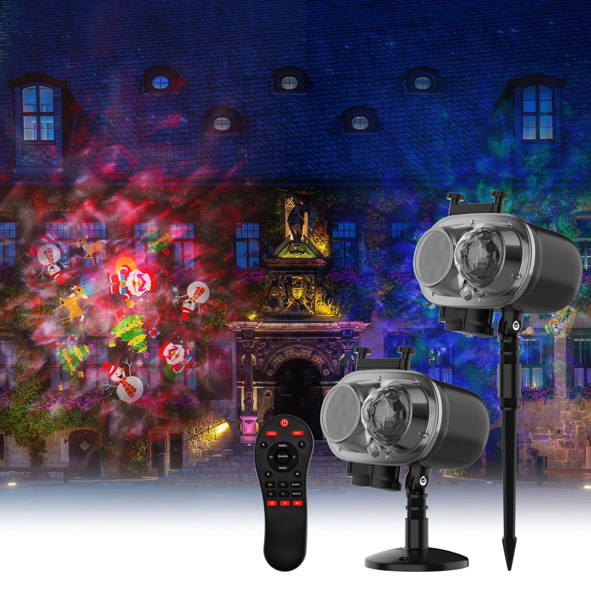 Outdoor double-tube water ripple projection light RGBW16 non-fading film pattern Christmas atmosphere light cross-border bestseller full figure
