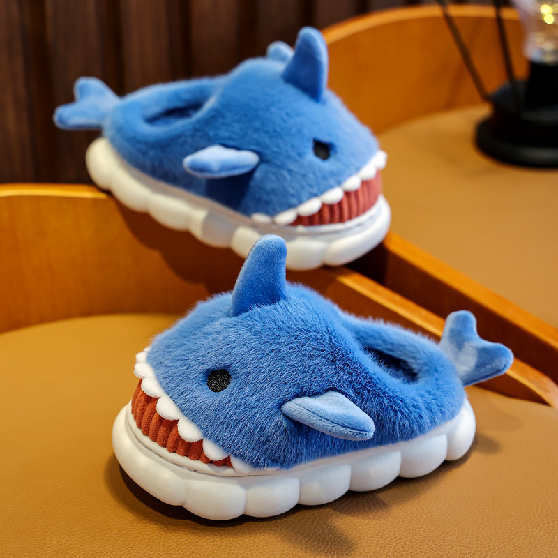 Children's Cotton Slippers Boys And Girls Cute Cartoon Shark Slippers Autumn And Winter Home Indoor Baby Platform Slippers details Picture