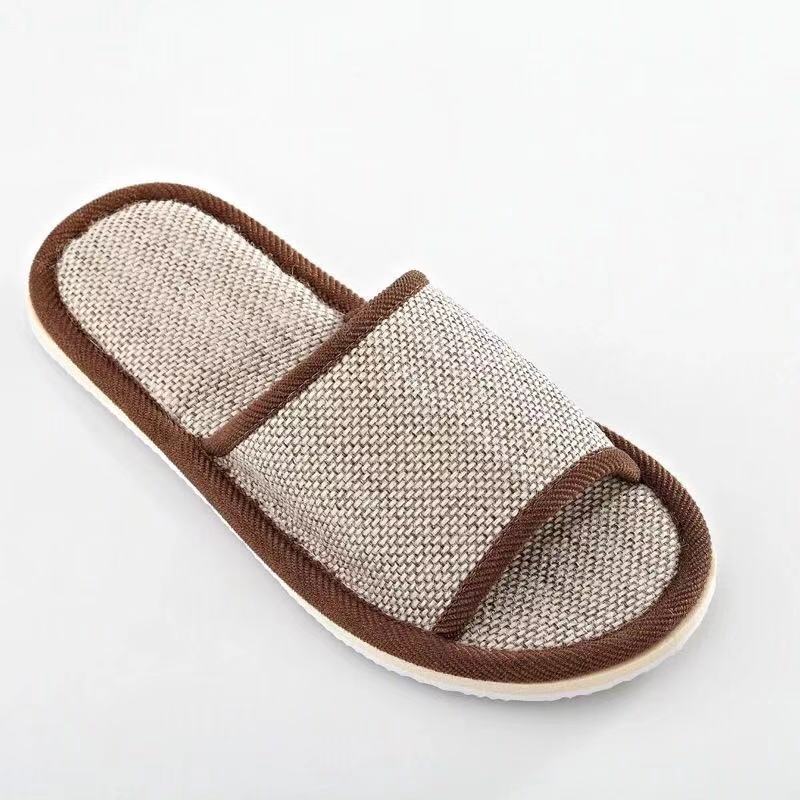 Cross-border spring and autumn four-season linen slippers for women, indoor soft-soled lightweight EVA hotel guests, home fabric slippers for men Application Scenario
