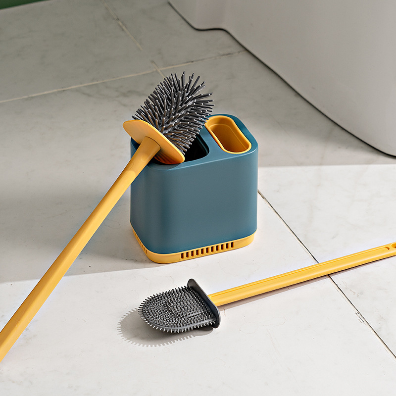 New Combination Of Two Perforation-Free Toilet Toilet Brush Household Non-Dead Angle Hanging Wall Silicone Toilet Cleaning Brush details Picture