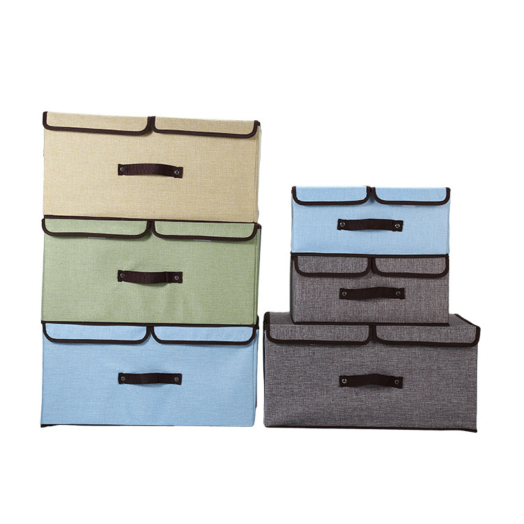 Caja de almacenamiento de ropa de algodón y lino con doble cubierta
