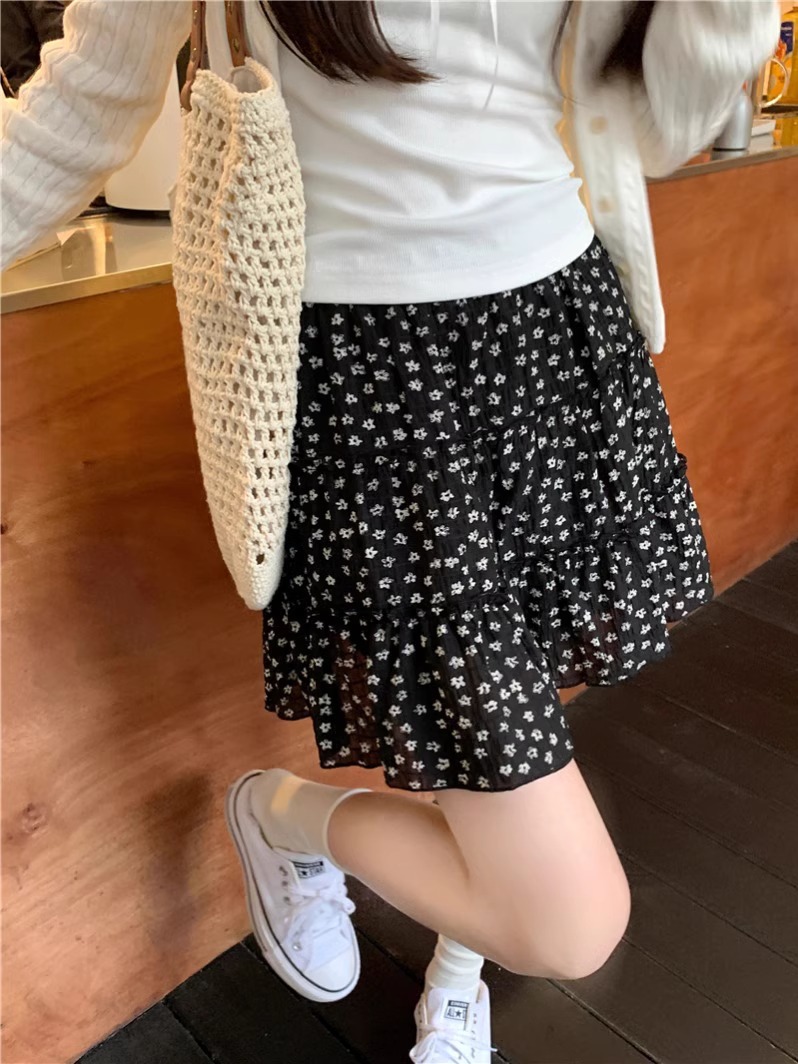 Black Floral Skirt Female Summer Thin 2024 New Temperament Cake Skirt Small A-Line Package Hip Skirt details Picture