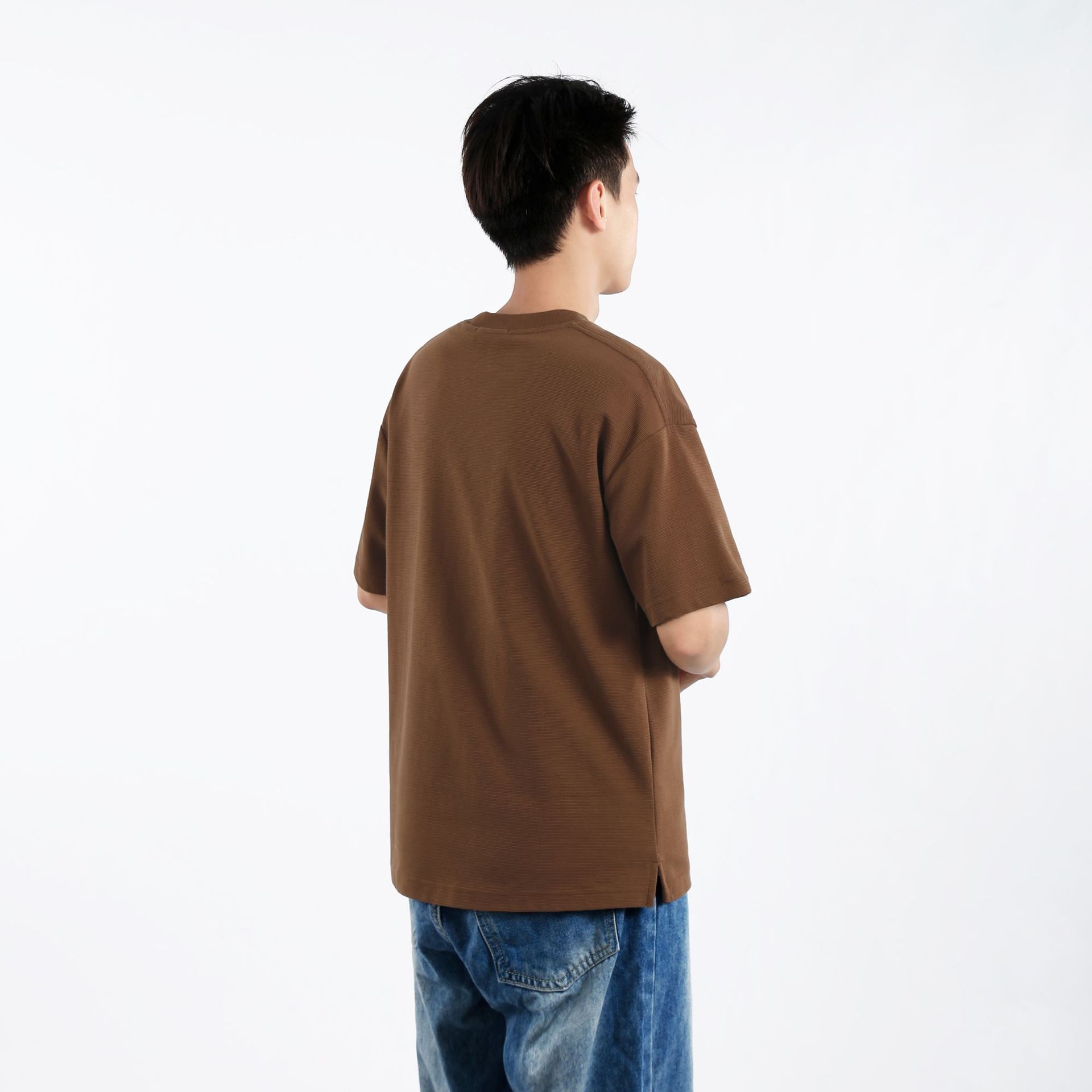 Anti-wrinkle texture letter-printed short-sleeved T-shirt for men, a summer heavyweight loose round-neck simple half-sleeved T-shirt brand Specification image
