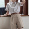 College-style Japanese striped short-sleeved shirt for women's summer 2025 new design sense, a unique French style top details Picture