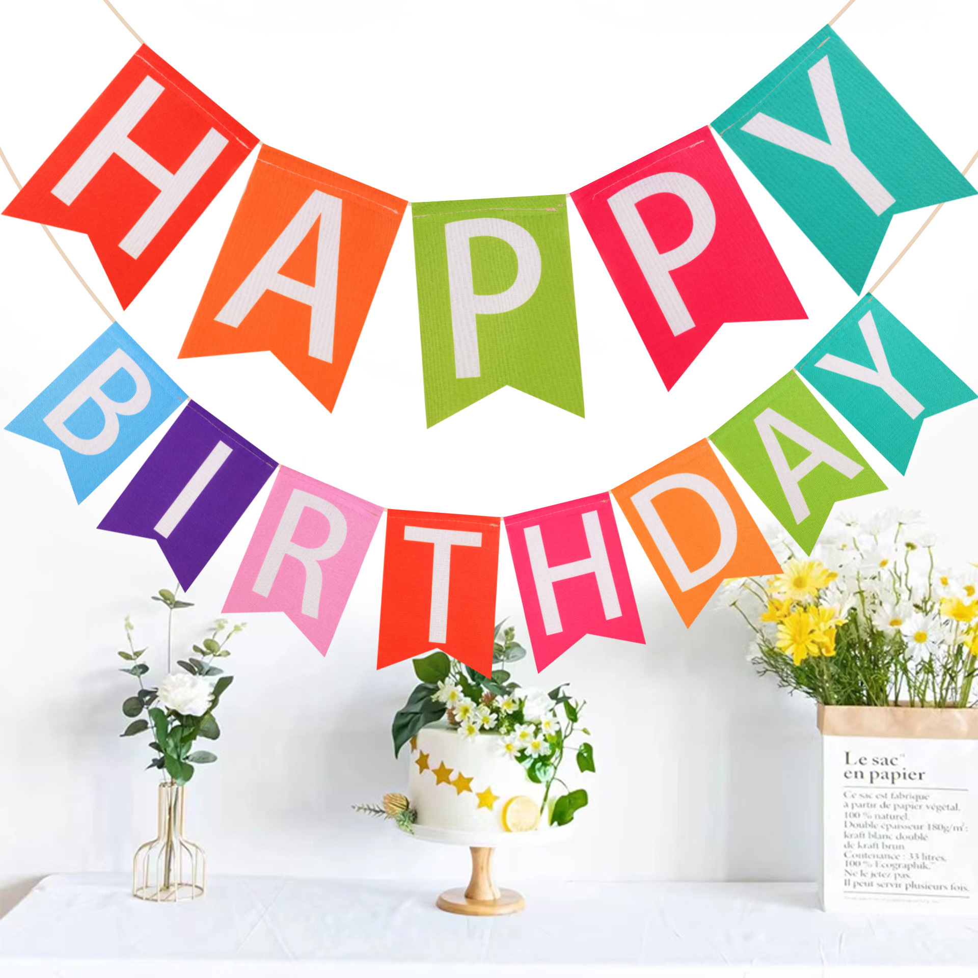 Wholesale of birthday party decorations with swallowtail flags, happy birthday banners and colorful flags details Picture