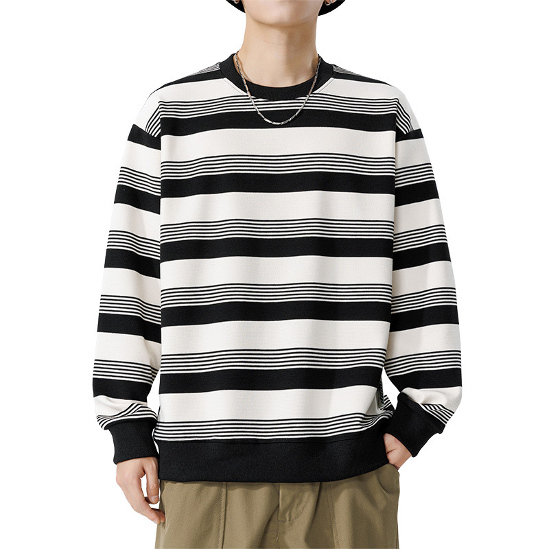 Round-neck striped sweatshirt men's autumn and winter new loose trendy brand men's top couple coat Item Picture
