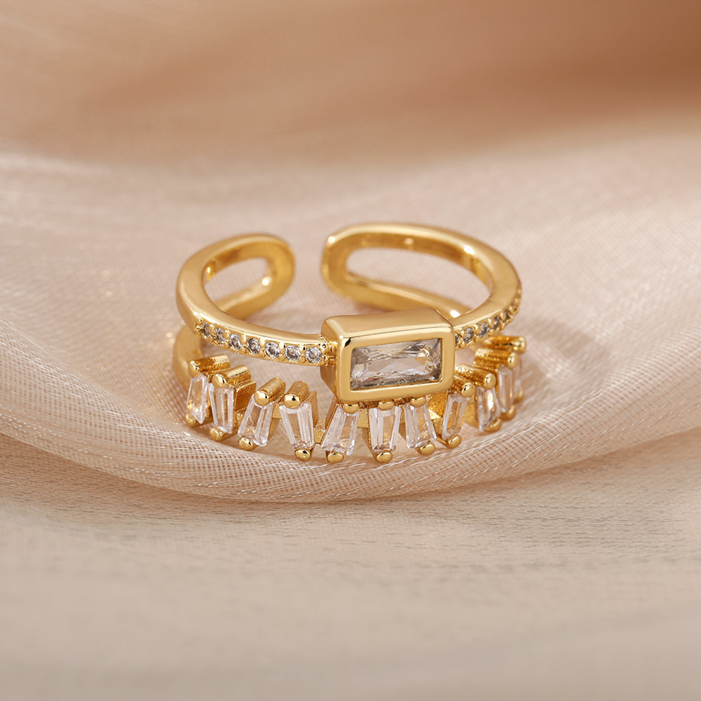 Kimoj's New Ring, Cross-Border Jewelry Supply From Europe And America, Geometric Double-Layer Ring, Slightly Set Zircon Ring, T-Shaped Zirconium Retro And Fashionable Tail Ring For Women Application Scenario