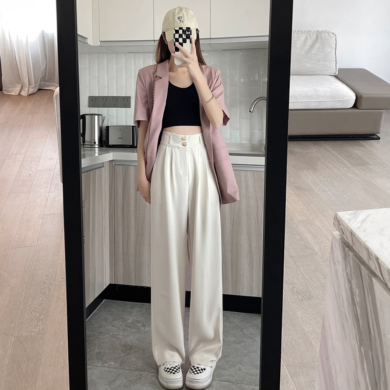 Broad Leg Pants Women Spring And Summer New High Waist Drop Design Sense Slim Straight Tube Small White Suit Mop Pants Specification drawing