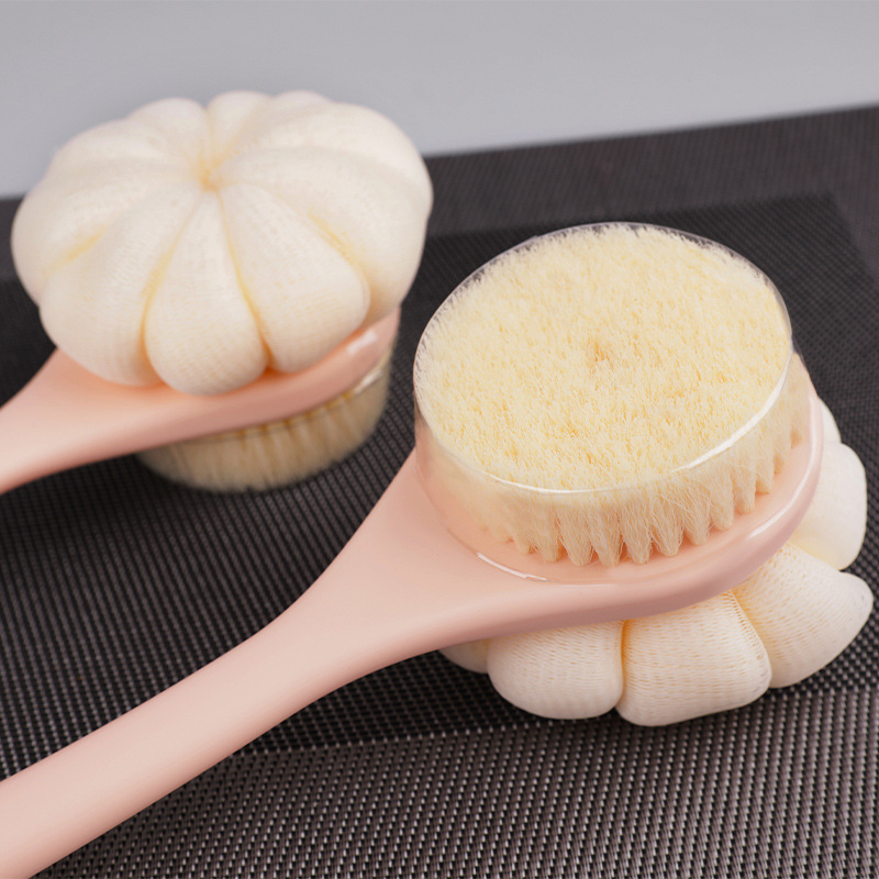Double-sided bath brush, pumpkin bath flower, long-handled soft bristles for scrubbing and back rubbing, no need for others to take a bath brush, a perfect shower tool, bath flower brush Specification image