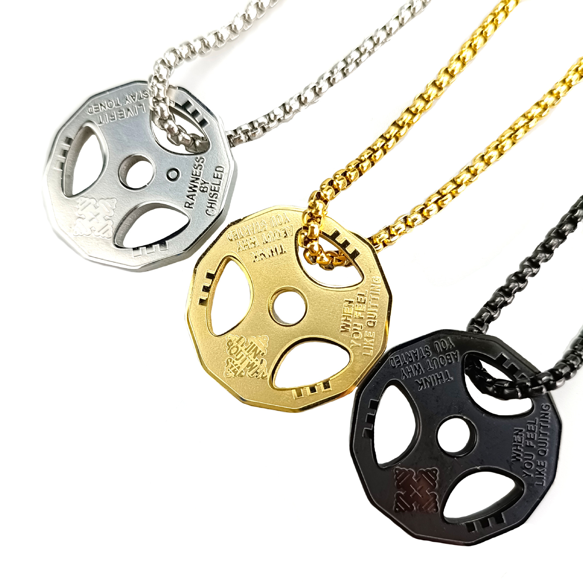Europe And The United States New Barbell Dumbbell Piece Accessories New Stainless Steel Pearl Necklace Men's Pendant Cross-Border Jewelry Chain details Picture