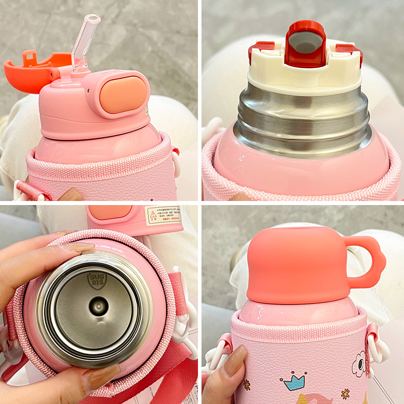 Wholesale straw cups, children's insulated cups, cute cartoon, high appearance level baby water cups, portable water bottles for school, double-drinking cups details Picture