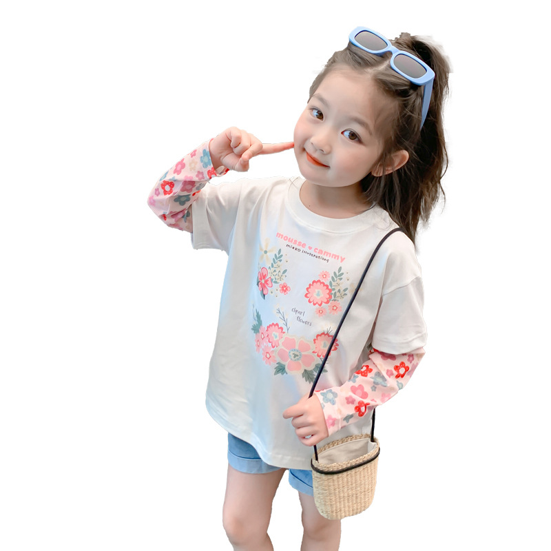 Niña camiseta de verano 2024 nuevo estilo mujer bebé vestido de verano manga de hielo ropa superior protector solar repelente de mosquitos T niños manga corta vestido de verano Item Picture