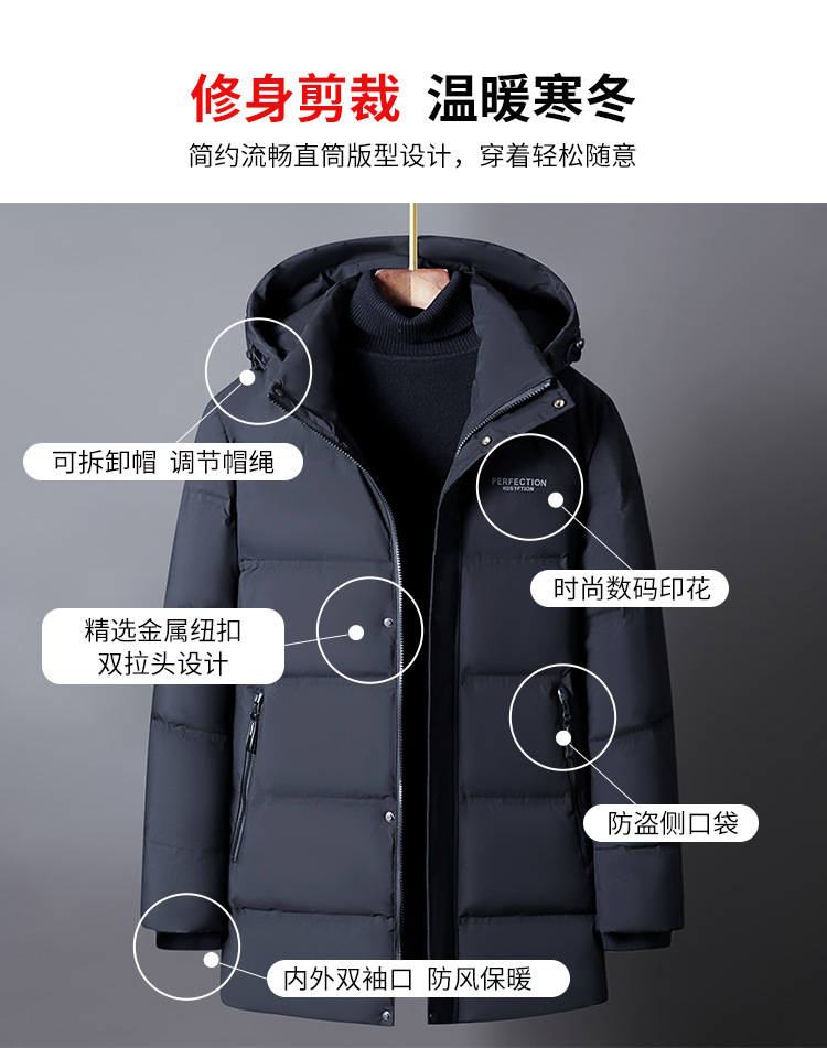 The new winter style of duck down jacket for middle-aged and elderly men, with a detachable cap and thickened white casual coat for dads to keep warm pic 5