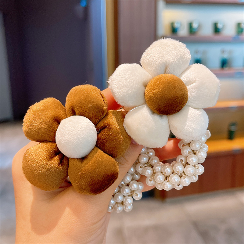 Children's Pearl Rope Hair Accessories Milk Coffee Color Cartoon Girl Hair Rubber Band Little Girl Bow Hair Band Rubber Band Specification drawing