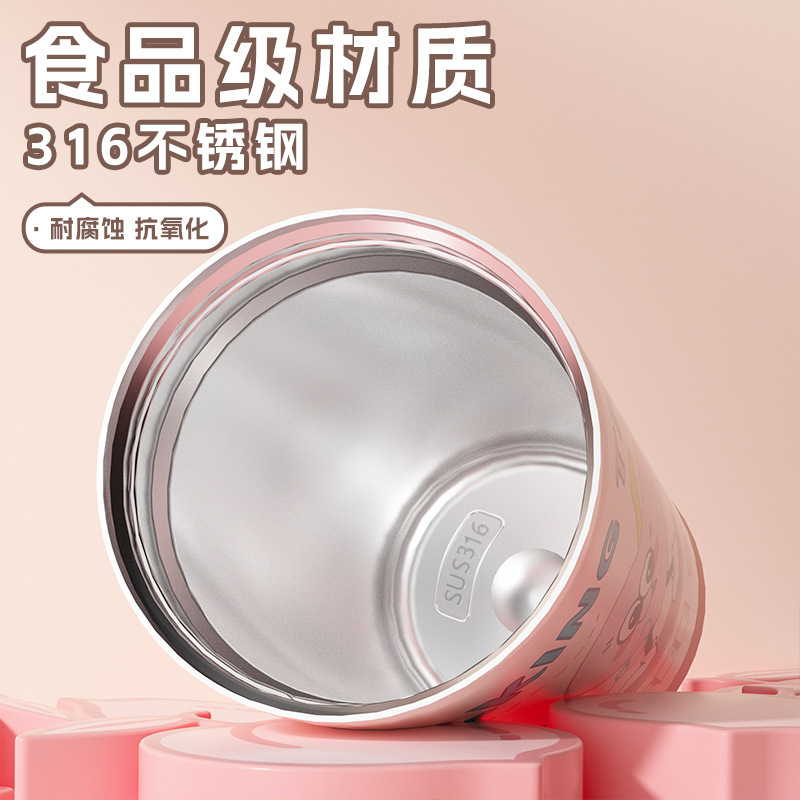 Cartoon creative insulated cup, 316 stainless steel portable double-drinking coffee cup, high appearance level and cute water cup for girls Specification image