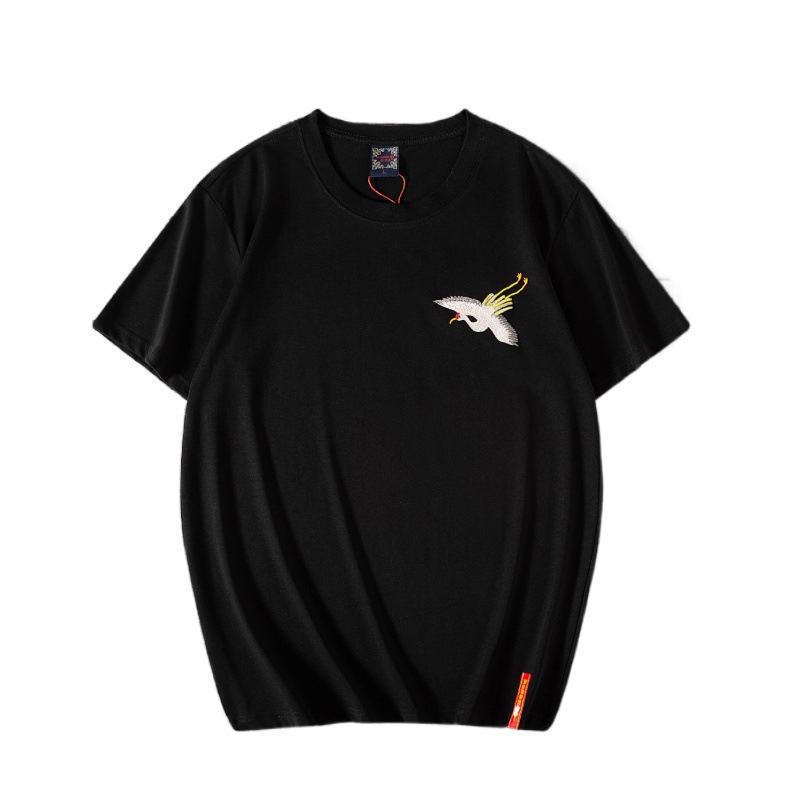Men's short-sleeved T-shirts, pure cotton embroidered in summer, trendy Chinese style, loose, Chinese-style men's clothing manufacturer wholesale T-shirts Item Picture