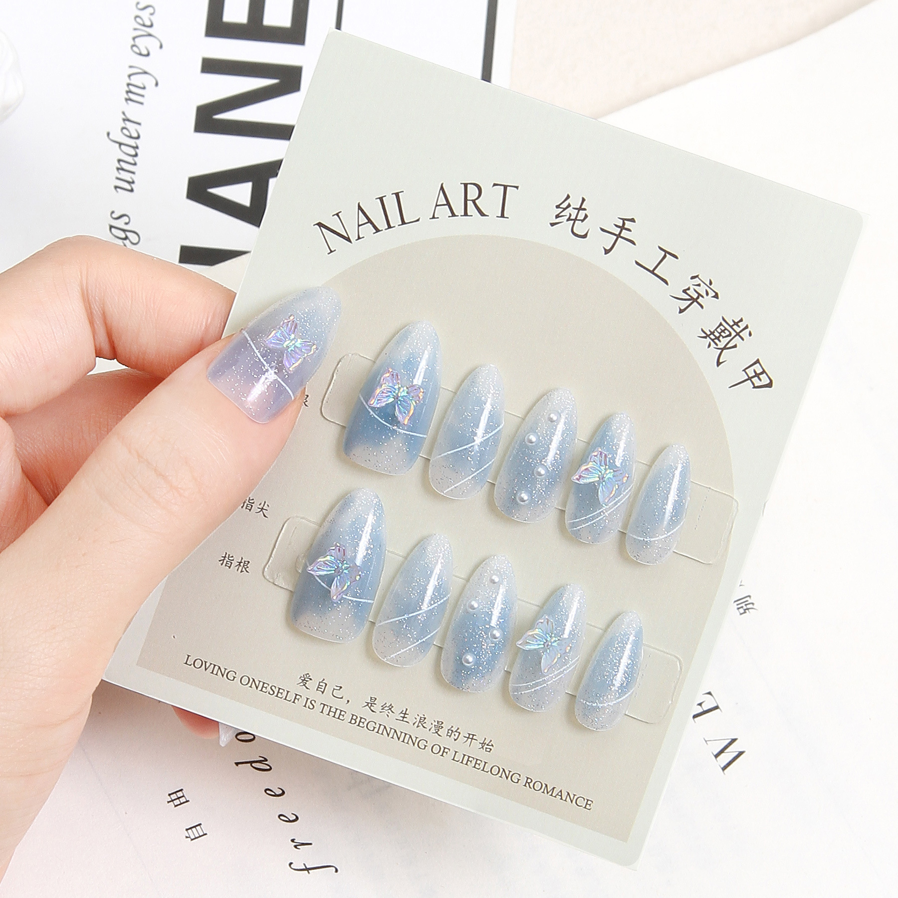 手工甲星空穿戴甲蝴蝶结装饰甲片纯手工甲假指甲