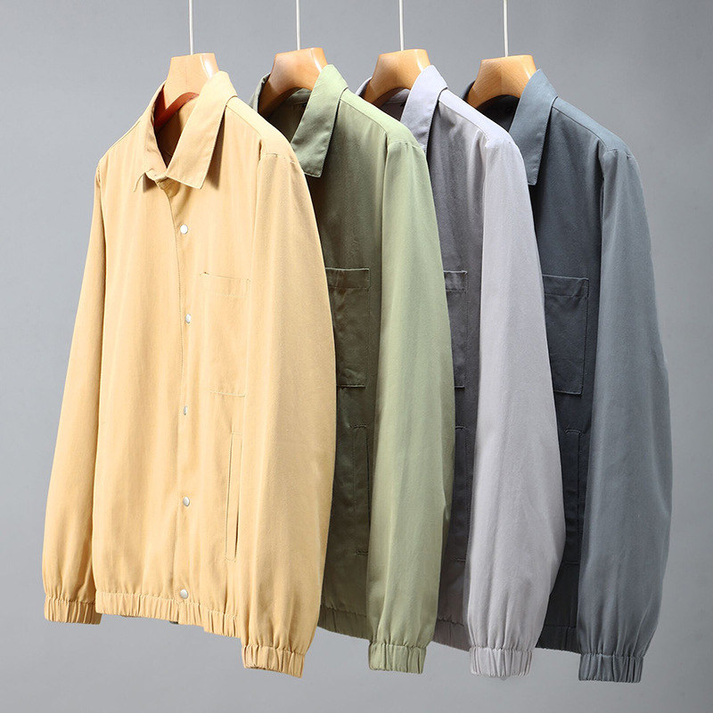 Men's spring and autumn men's solid color simple pure cotton men's jacket, commuting casual, lapel trendy top details Picture