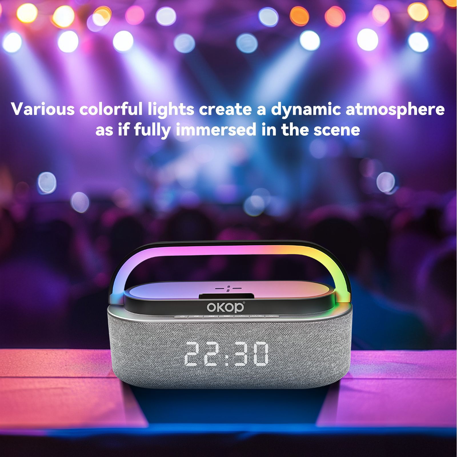 578 Bluetooth speaker, desktop clock, alarm clock, 15W wireless charging for mobile phone, white noise, high sound quality, small speaker, cross-border details Picture