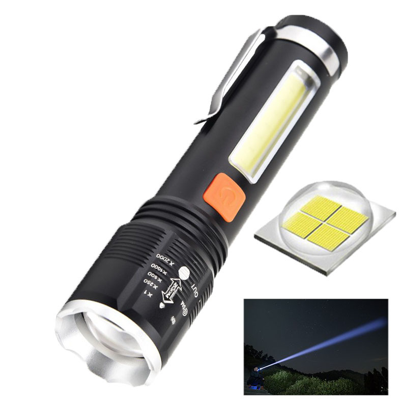 P50 lamp bead charging, telescopic zoom, outdoor night riding red light, strong light led flashlight, COB side light, emergency lighting details Picture