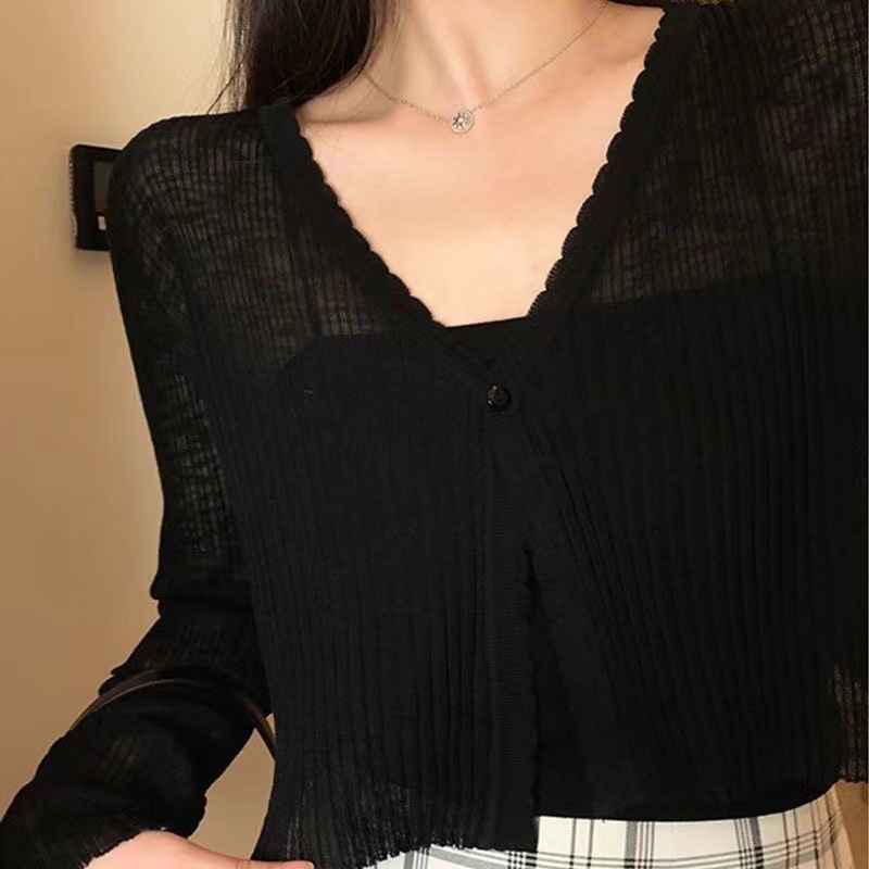 KANING防晒针织开衫女2024夏季新款蕾丝镂空外搭配小披肩薄外套女产品图