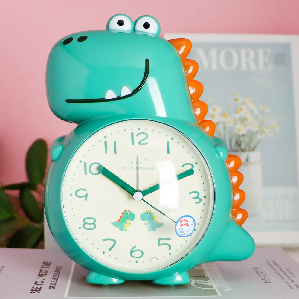 Children's cute cartoon dinosaur voice music alarm clock night light integrated bedside silent scanning snooze clock