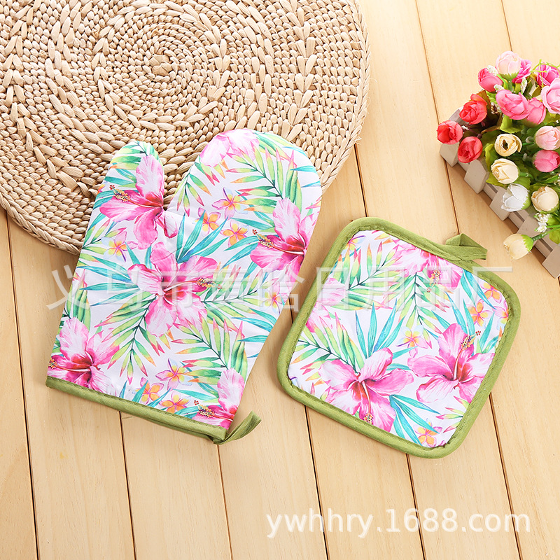 【 Chi Jia 】 Digital Printed Microwave Oven Gloves and Pads Two-piece Set, heat-resistant and high-temperature resistant oven Baking Gift details Picture