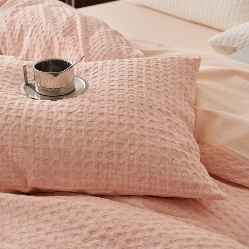 Wholesale of new Class A all-cotton waffle Japanese-style high-end pure cotton baby bedding set Pure cotton four-piece set details Picture