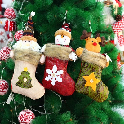 Christmas Decorations Long Fluffy Imitation Leather Christmas Stocking Gift Bag Candy Bag Gift Bag Christmas Tree Pendant