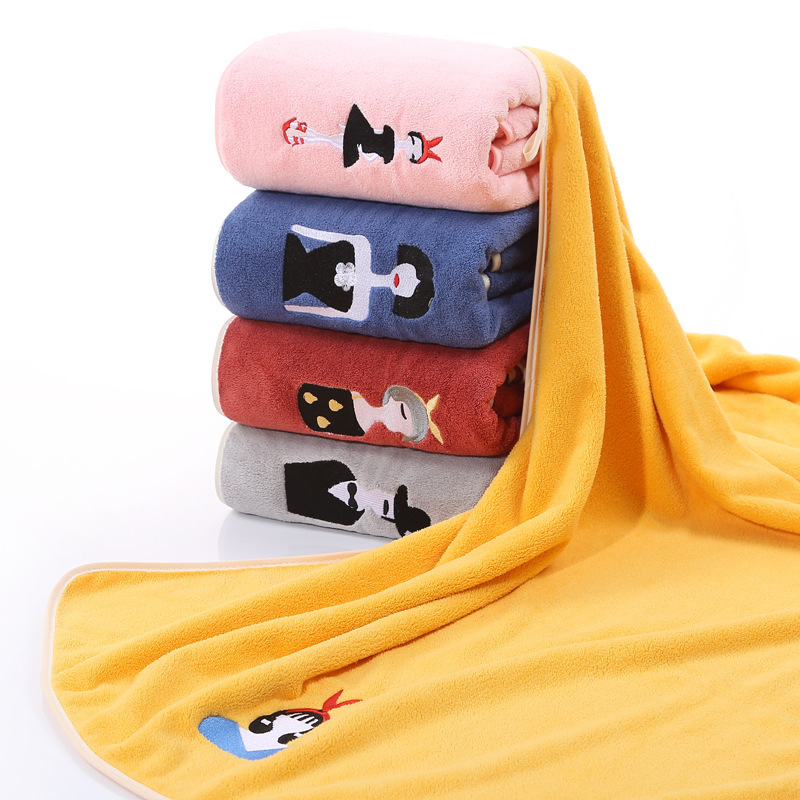 【LOVELY HOME】【 Hold Jia 】 Embroidered coral velvet bath towel 70*140 thickened absorbent skin soft gift non-shedding household towel Specification drawing
