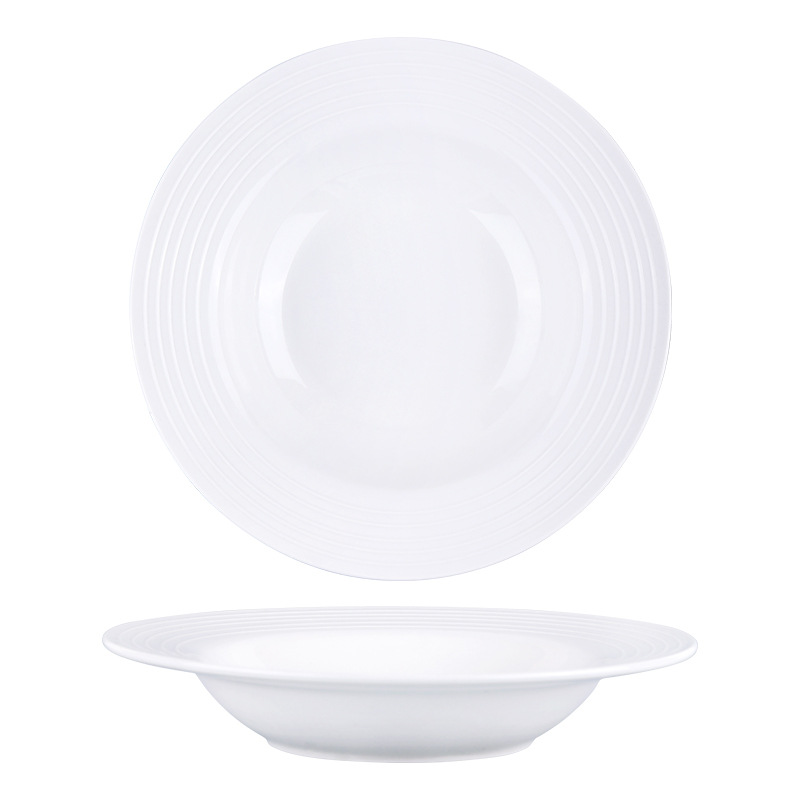 Ins-style pure white simple straw hat soup plate, home ceramic Western plate, pasta salad plate, hotel restaurant tableware Item Picture