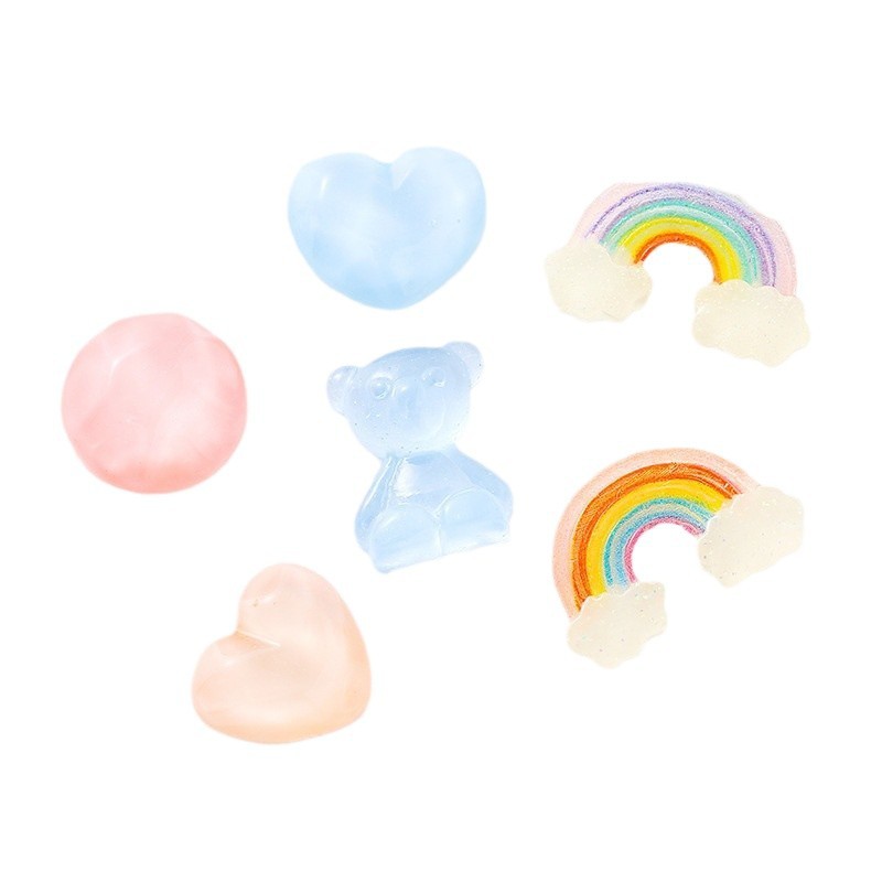 透明糖果色树脂立体小熊爱心彩虹DIY手机壳发夹手作饰品配件批货白底实物图