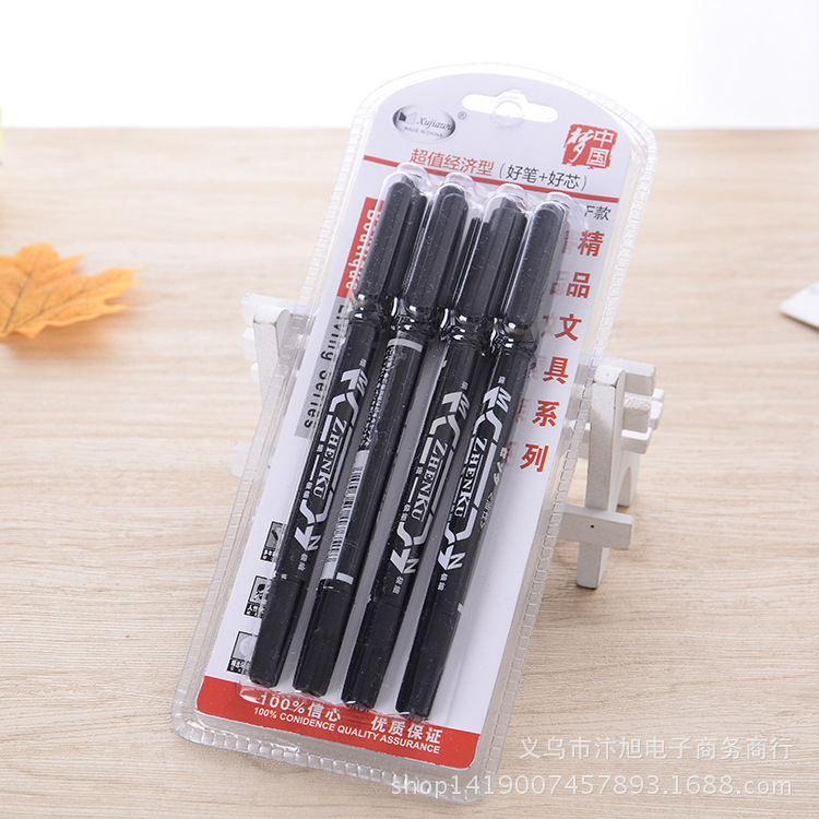 Small double-tipped marker pens, black oil-based quick-drying box tipped thick pens, small tipped pens, fine oil-based pens, 2-yuan store supply