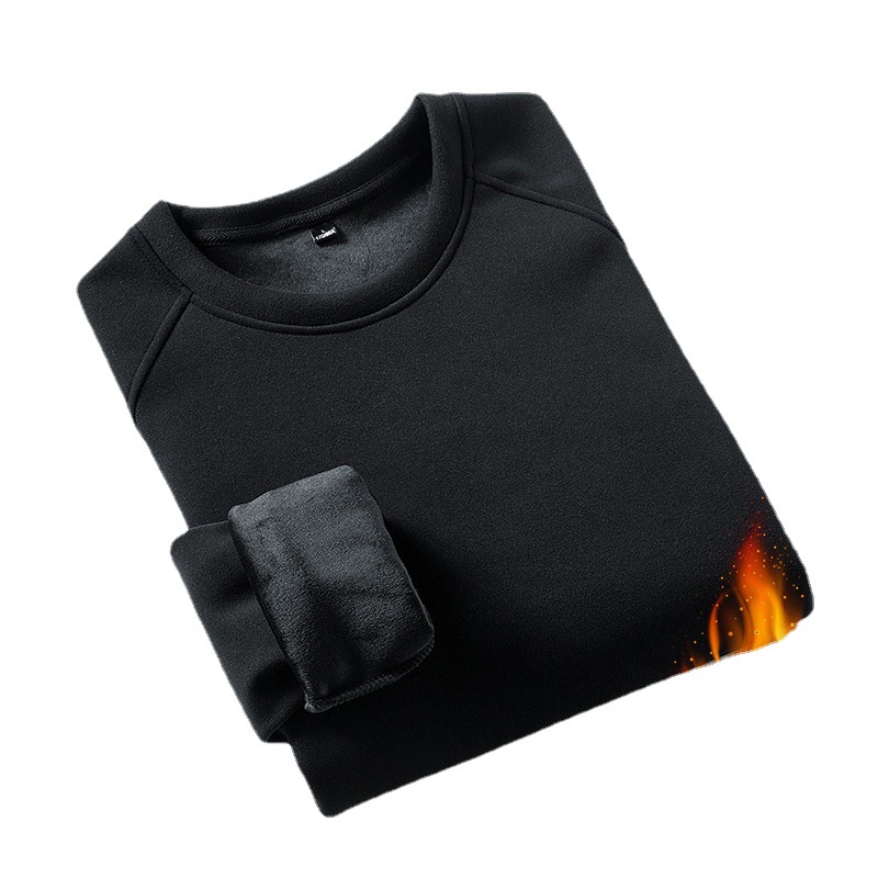 2022 solid-color men's long-sleeved T-shirt, men's autumn and winter trendy German fleece sweatshirt base layer with fleece student top for men Item Picture