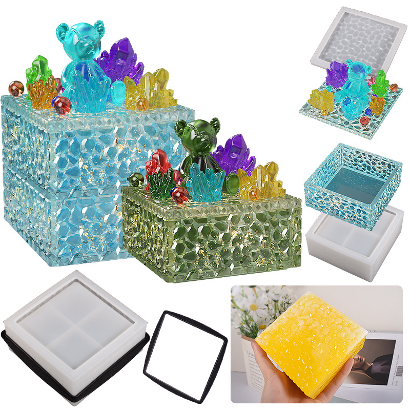 diy caja de almacenamiento de diamante positivo molde apilado caja de almacenamiento de diamante alto goteo molde de silicona de yeso