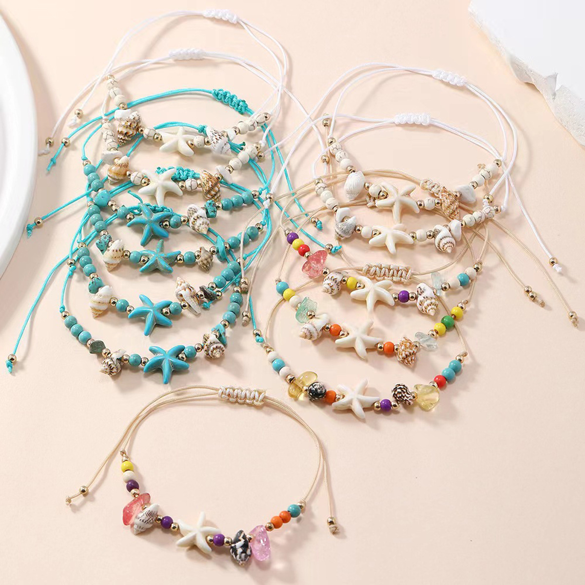 Amazon's best-selling irregular crushed stone starfish and conch woven bracelet, summer beach and ocean style adjustable bracelet Specification image
