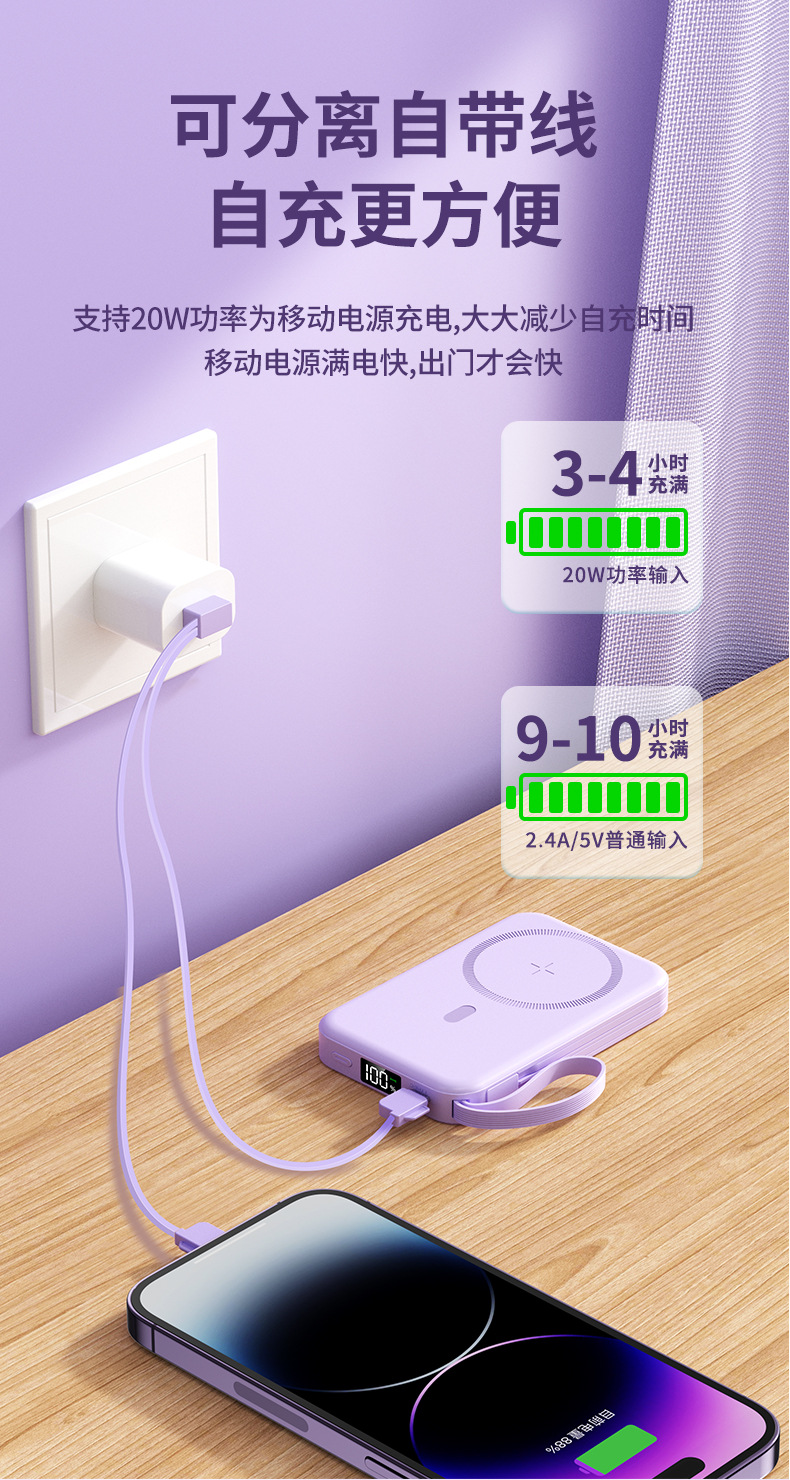 企业LOGO磁吸无线快充移动电源3C认证跨境批发数码手机配件详情6