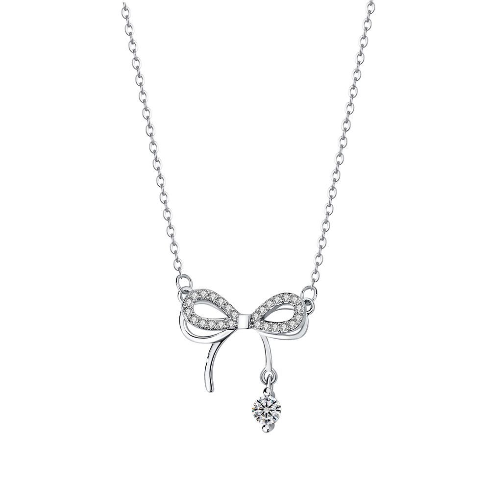 Yun Xiaoshu Cute Hand Made S999 Silver Bow Necklace Pendant Girl Heart Small Fresh Diamond Smart Clavicle Chain Item Picture