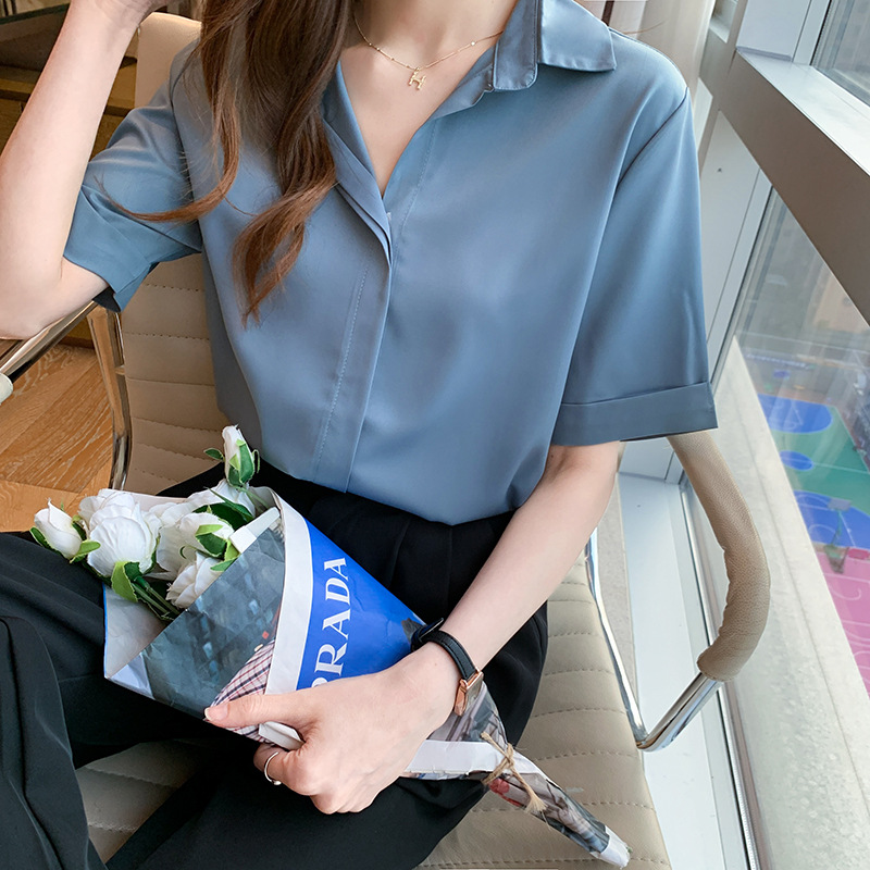 Real photos of in-stock 2025 summer new chiffon shirt for women, short-sleeved, simple and elegant office lady shirt and top for women Specification image