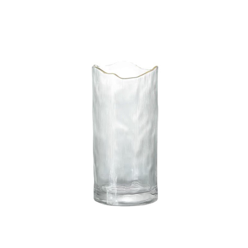 Irregular-mouthed glass vase, lily, lucky bamboo, dried flowers, large water, family decoration Item Picture