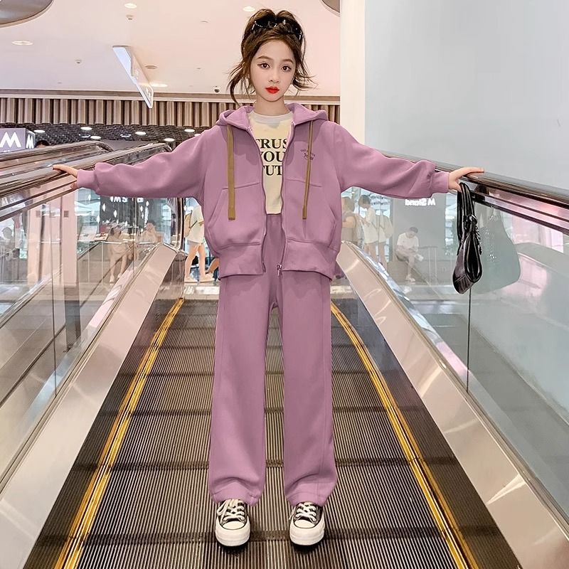 Girls' fleece and thickened set 2023 New Children's clothing, popular autumn and winter sports hooded sweatshirt jacket Application Scenario