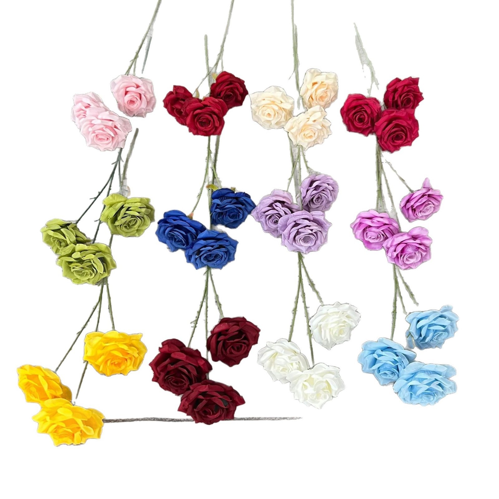 Wedding simulation flower three-headed diamond rose, wedding hall flower arrangement background, hotel home soft decoration table flower decoration, foreign trade details Picture
