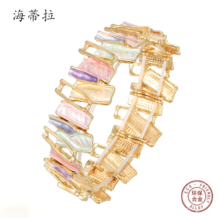 New cross-border irregular color oil-dripping alloy bracelet, hand-painted oil creative geometric splicing women's bracelet Item Picture